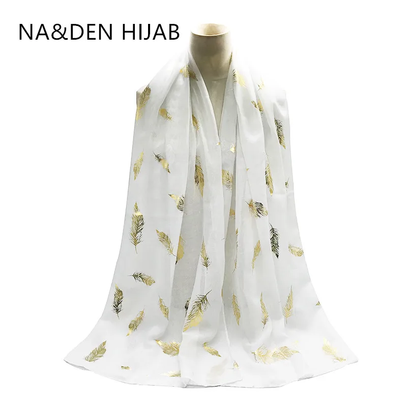 

NEW Viscose Soild foulard hijabs Leaves printing gold scarves Women fashion shawls Islamic bandanna Muslim head wraps 10pcs/lot