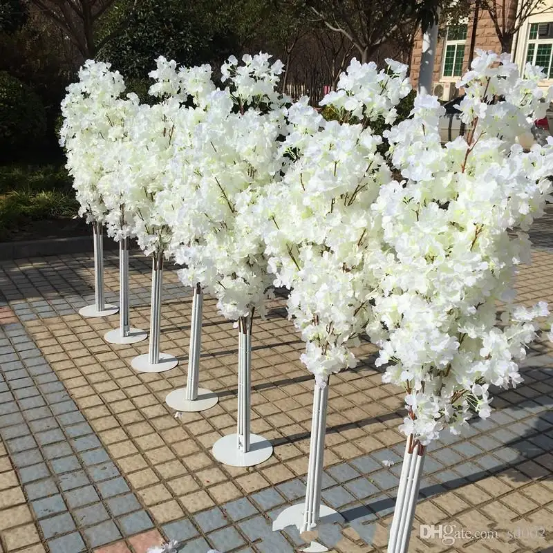 

Colorful Artificial Cherry Blossom Tree Roman Column Road Leads Wedding Mall Opened Props Iron Art Flower Doors 36yl Gg
