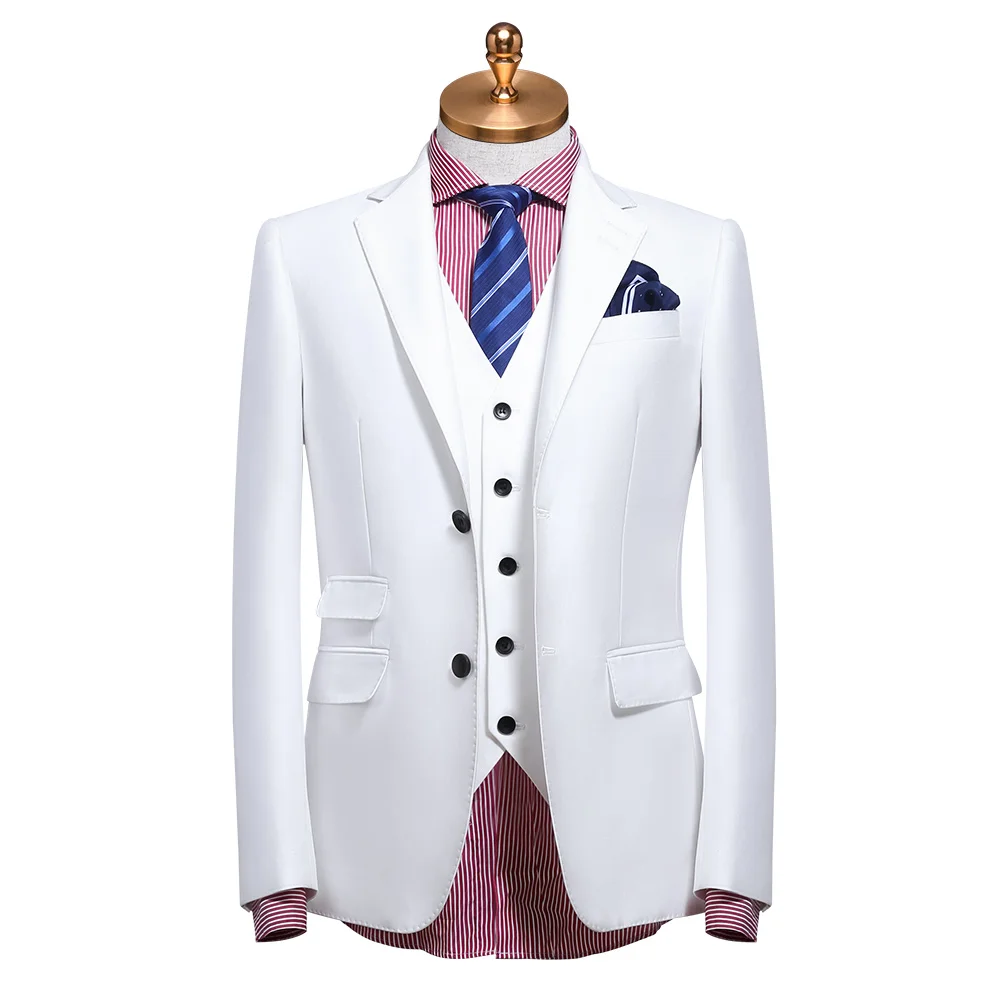 

men suit 2019 summer autumn white single breasted mens suits with pants vest for wedding groom 3 piece set thin plus size 44 58