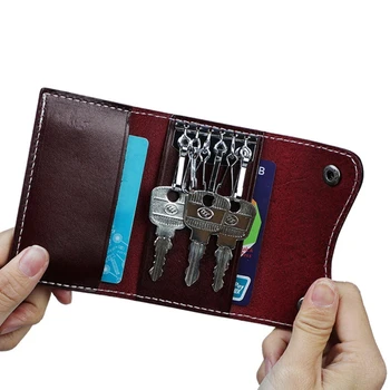 Portable Leather Keychain Key Wallet 6 Hook Button Closure Case with Card Holder Organizer Car Key Organizer
Portable Leather Keychain Key Wallet 6 Hook Button Closure Case with Card Holder Organizer Car Key Organizer