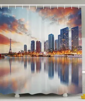 Landscape Decor Shower Curtain Paris Skyline Reflection on the River with Eiffel Tower Background Sunset Evening View Polyester 
Landscape Decor Shower Curtain Paris Skyline Reflection on the River with Eiffel Tower Background Sunset Evening View Polyester