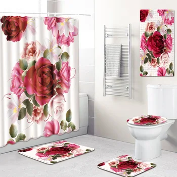 Flower Pattern Bathroom Shower Curtain Mat Toilet Cover Mat Waterproof Bath Mat Five-Piece Carpet
Flower Pattern Bathroom Shower Curtain Mat Toilet Cover Mat Waterproof Bath Mat Five-Piece Carpet