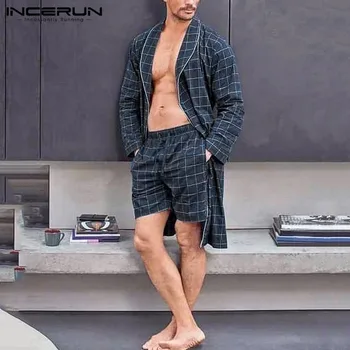 Fashion Plaid Men Robes Sets Long Sleeve Lapel Bathrobes Shorts Homewear Sets Soft Leisure Men's Nightgown Suits Clothes INCERUN
Fashion Plaid Men Robes Sets Long Sleeve Lapel Bathrobes Shorts Homewear Sets Soft Leisure Men's Nightgown Suits Clothes INCERUN