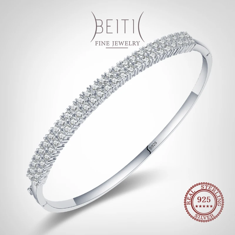 

Beitil Sparkling Two Rrows Clear Zircon Fine 925 Sterling Silver Bracelets For Women Wedding Engagement Fine Female Jewelry