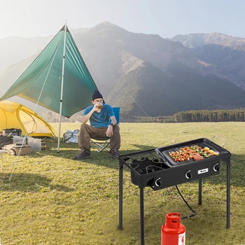 Outdoor Camp Stove High Pressure Propane Gas Cooker Portable Cast Iron Patio Cooking Burner (Three Burner 225000-BTU)
Outdoor Camp Stove High Pressure Propane Gas Cooker Portable Cast Iron Patio Cooking Burner (Three Burner 225000-BTU)