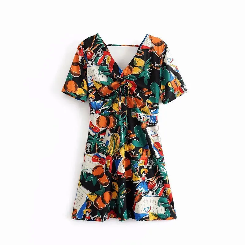 Europe And America Vacation Style 19 Summer New Style Short Sleeve Slim Fit Slimming Knotted Color Graffiti Dress WOMEN'S Dress
Europe And America Vacation Style 19 Summer New Style Short Sleeve Slim Fit Slimming Knotted Color Graffiti Dress WOMEN'S Dress
