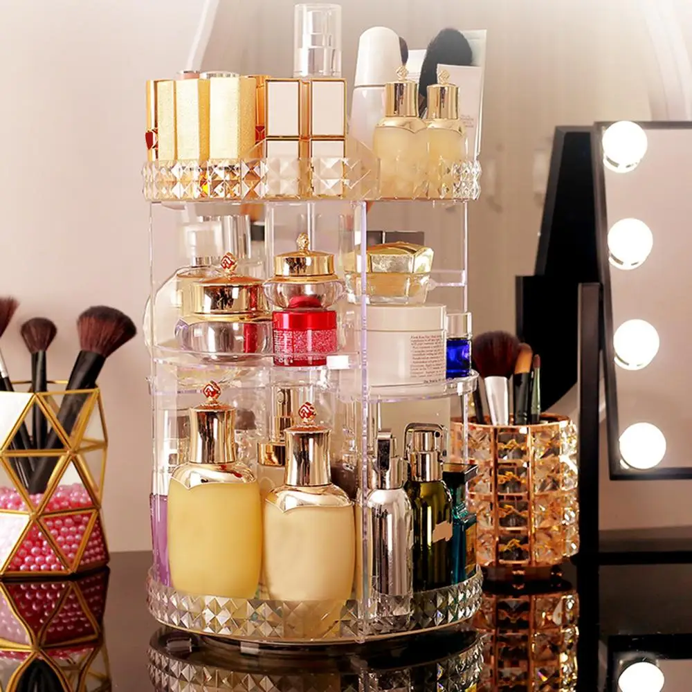 360 Degree Rotating Cosmetic Storage Box Makeup Organizer Cosmetics Storage Rack Fashion Crystal Shelf Display Stand High Holder
360 Degree Rotating Cosmetic Storage Box Makeup Organizer Cosmetics Storage Rack Fashion Crystal Shelf Display Stand High Holder