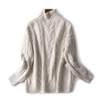 2019 autumn and winter new half-high neck pullover sweater female thick loose twisted knit pullover women brand cashmere sweater 
2019 autumn and winter new half-high neck pullover sweater female thick loose twisted knit pullover women brand cashmere sweater