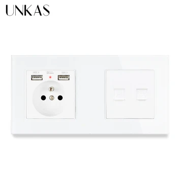 UNKAS Glass Panel French Standard Wall Socket with 2 USB + RJ45 Internet Computer Connector and RJ11 Telephone Outlet
UNKAS Glass Panel French Standard Wall Socket with 2 USB + RJ45 Internet Computer Connector and RJ11 Telephone Outlet