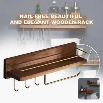 Wooden Floating Shelves Wall-Mounted Rustic Wall Shelves with Hangers for Kitchen Bathroom 
Wooden Floating Shelves Wall-Mounted Rustic Wall Shelves with Hangers for Kitchen Bathroom