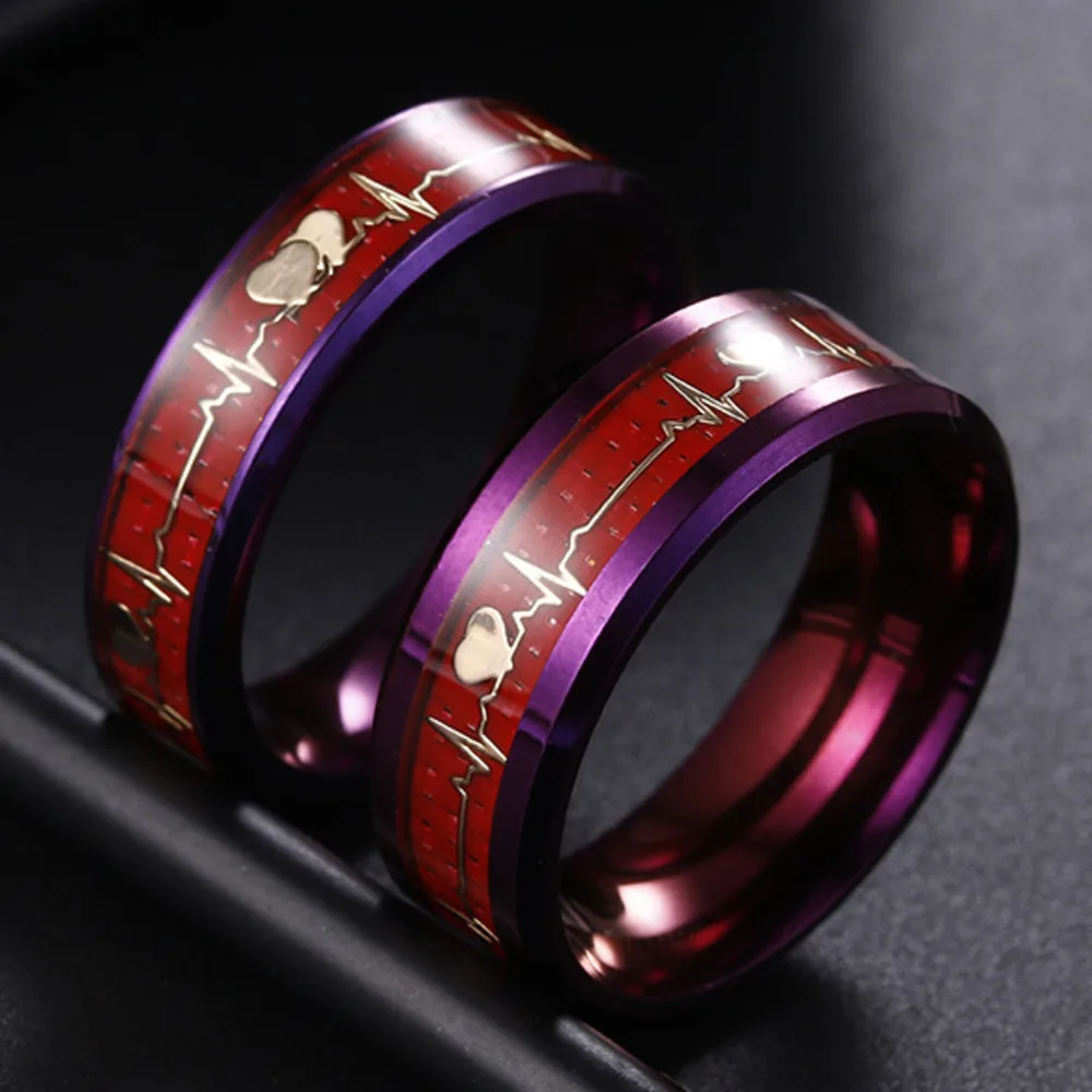 Lovers' 6mm/8mm Romantic Emotional Color ECG Heartbeat Mood Ring Titanium Stee Rings For Women Men Couples Unisex Wedding Bands
Lovers' 6mm/8mm Romantic Emotional Color ECG Heartbeat Mood Ring Titanium Stee Rings For Women Men Couples Unisex Wedding Bands
