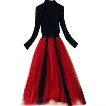 New Spring Summer Women's Short Sleeve T-shirt Black Top + Mixed Color Gauze Skirt Two-Piece Set Fairy Female Long Skirt Sets 
New Spring Summer Women's Short Sleeve T-shirt Black Top + Mixed Color Gauze Skirt Two-Piece Set Fairy Female Long Skirt Sets