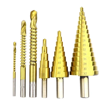 6Pcs HSS High Speed Steel Step Drill Bit Set 4-12/20/32mm Cone Titanium Coated Metal Drilling Cut Tool Hole Cutter
6Pcs HSS High Speed Steel Step Drill Bit Set 4-12/20/32mm Cone Titanium Coated Metal Drilling Cut Tool Hole Cutter