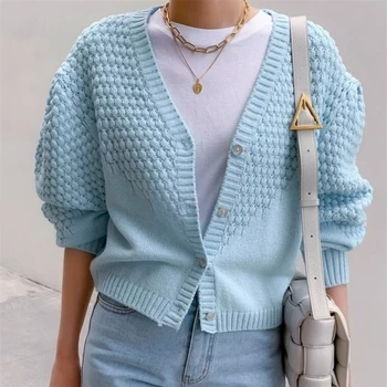 WICCON Knitwear Tops New 2020 Women's Sweaters Autumn Winter Fashionable Buttons Puff Sleeve Short Cropped Cardigans 
WICCON Knitwear Tops New 2020 Women's Sweaters Autumn Winter Fashionable Buttons Puff Sleeve Short Cropped Cardigans