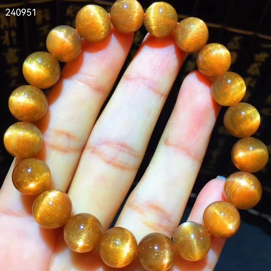 

Браслет из натурального оранжевого золота с лунным камнем, кварцевый лунный камень, 9,6 мм, прозрачные круглые бусины, кошачий глаз, женский модный камень AAAAA