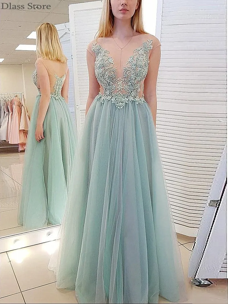 Light Applique Evening Green A-line Tulle Sleeveless Backless O-neck Floor Length Laces Elegant Prom Dress vestidos de fiesta
Light Applique Evening Green A-line Tulle Sleeveless Backless O-neck Floor Length Laces Elegant Prom Dress vestidos de fiesta