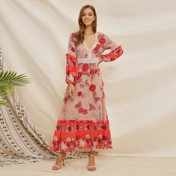 OLE 2019 dress court style women's Bohemian long wooden ear long Платье 
OLE 2019 dress court style women's Bohemian long wooden ear long Платье