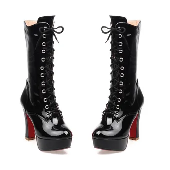 New Women Mid Calf Boots Platform Chunky High Heels Round Toe Patent Leather Plush Front Lace Zipper Martin Ladies Half Boots
New Women Mid Calf Boots Platform Chunky High Heels Round Toe Patent Leather Plush Front Lace Zipper Martin Ladies Half Boots