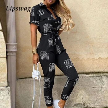 Elegant Letter Print Belt Jumpsuit Women Summer 2020 Deep V Neck Button Shirt Overalls Short Sleeve Office Lady One Piece Romper 
Elegant Letter Print Belt Jumpsuit Women Summer 2020 Deep V Neck Button Shirt Overalls Short Sleeve Office Lady One Piece Romper