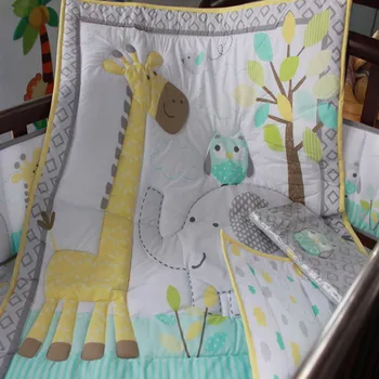 7Pcs Baby bedding set 100% cotton Crib bedding set Embroidery owl elephant giraffe Cot bedding set Bumper Skirt Mattress Cover 
7Pcs Baby bedding set 100% cotton Crib bedding set Embroidery owl elephant giraffe Cot bedding set Bumper Skirt Mattress Cover