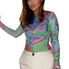Women Close-fitting Pullover Polyester T-shirts Multicolor Irregular Printed Pattern Long Sleeve Crop Tops S/ M/ L
Women Close-fitting Pullover Polyester T-shirts Multicolor Irregular Printed Pattern Long Sleeve Crop Tops S/ M/ L