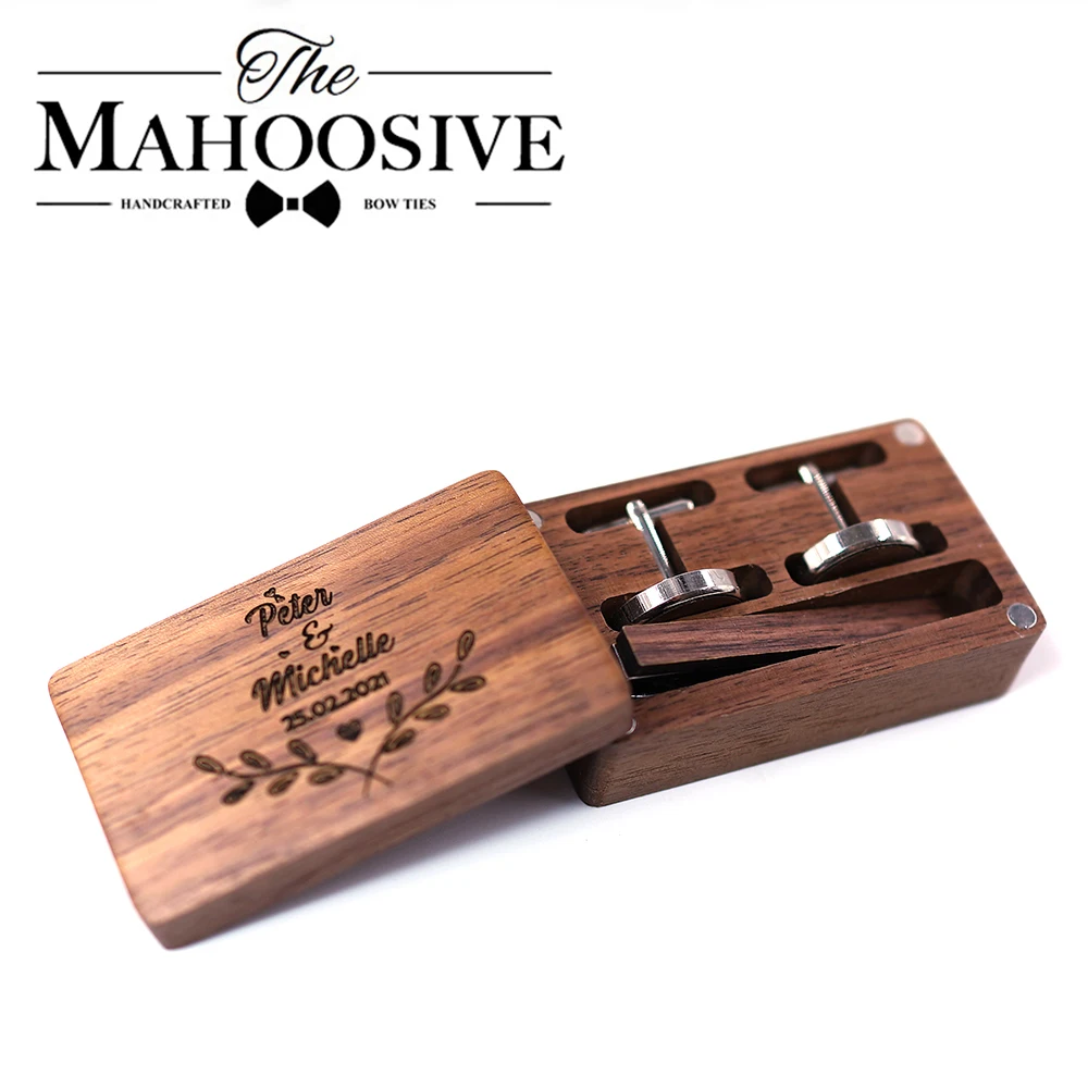 

Personalized Mens Shirt Cufflinks Box Customized Cufflink Wedding Gifts for Groom Engraved LOGO Wood tie Clips Engraving