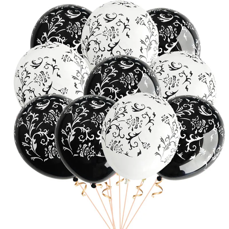 

10pcs/lot 12inch Good Quality Damask Print Black White Latex Balloons Birthday Party Wedding Decoration Anniversary Air Globos