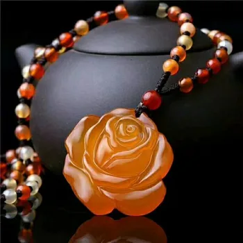 

Natural Agate Chalcedony Rose Pendant Beads Necklace Charm Jewellery Fashion Accessories Hand-Carved Man Woman Luck Amulet Gifts