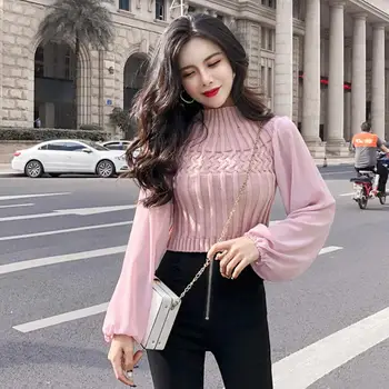 2020 Fashion Spring Sexy Patchwork Short Sweater Women Pullover Ladies Autumn Lantern Chiffon Sleeve Streewear Pull Femme
2020 Fashion Spring Sexy Patchwork Short Sweater Women Pullover Ladies Autumn Lantern Chiffon Sleeve Streewear Pull Femme