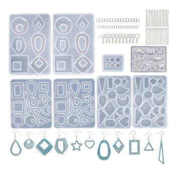 3 Pairs Earring Resin Molds with 2Pcs Stud Earring Jewelry Epoxy Resin Silicone Molds Including Earring Hooks, Jump Rings, Head/