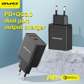 AWEI C-980 PD 3.0 QC 3.0 Quick Charger 18W USB Phone Adapter EU Plug Fast Charging for Xiaomi Samsung iPhone 7
AWEI C-980 PD 3.0 QC 3.0 Quick Charger 18W USB Phone Adapter EU Plug Fast Charging for Xiaomi Samsung iPhone 7