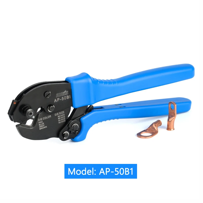 IWISS AP-50BI copper nose Multifunction crimping pliers electrician wire nose terminal cold ratchet crimper 8.0-33.0mmІ(8-2AWG)
IWISS AP-50BI copper nose Multifunction crimping pliers electrician wire nose terminal cold ratchet crimper 8.0-33.0mmІ(8-2AWG)