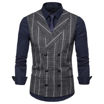 Fashion New Men Striped Vest Leisure Double-breasted Grid Plus Size Casual Slim Fit Business Suit Vest Waistcoat Men Clothing
Fashion New Men Striped Vest Leisure Double-breasted Grid Plus Size Casual Slim Fit Business Suit Vest Waistcoat Men Clothing