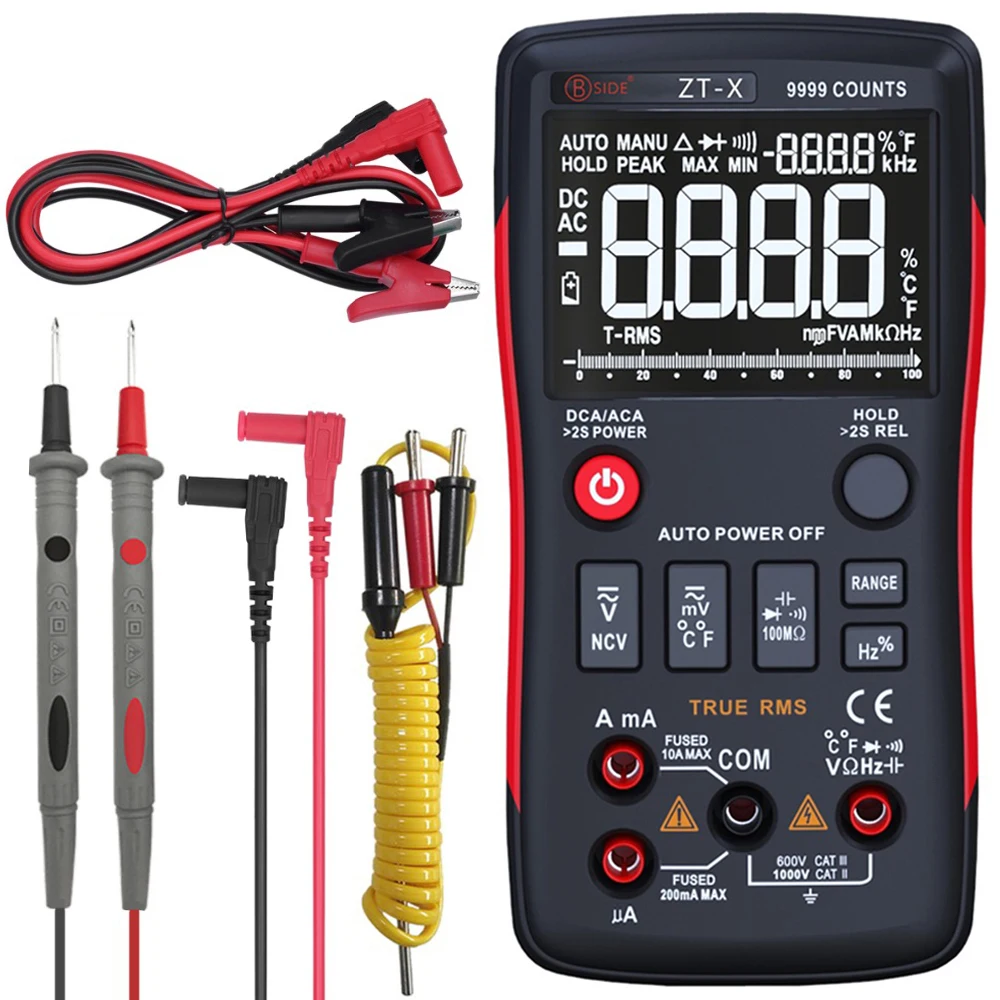 Digital Multimeter BSIDE ZT Series True RMS Auto Range Multimetro Voltmeter Ammeter Capacitance Temperature Ohm HZ NCV Tester
Digital Multimeter BSIDE ZT Series True RMS Auto Range Multimetro Voltmeter Ammeter Capacitance Temperature Ohm HZ NCV Tester