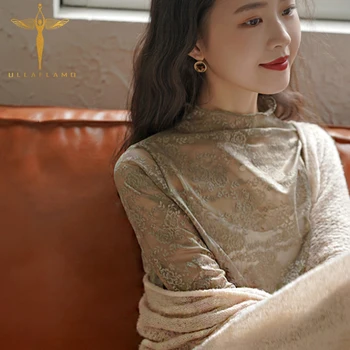 Autumn Sexy See-Through Lace Bottoming Shirt Rose Print Casual Ladies Tops All-Match Commuter Soft Round Neck Black T-Shirt 
Autumn Sexy See-Through Lace Bottoming Shirt Rose Print Casual Ladies Tops All-Match Commuter Soft Round Neck Black T-Shirt