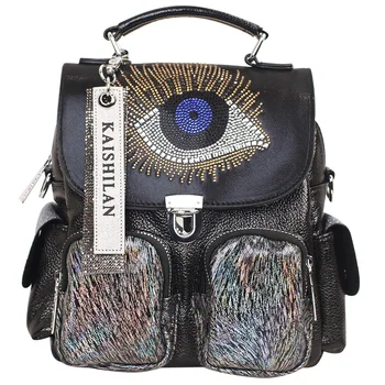 

Big Eye Microfiber Leather Rhinestone Backpack Teenager Casual Shine Diamonds School Book Knapsack Bag Women Daily Backpack