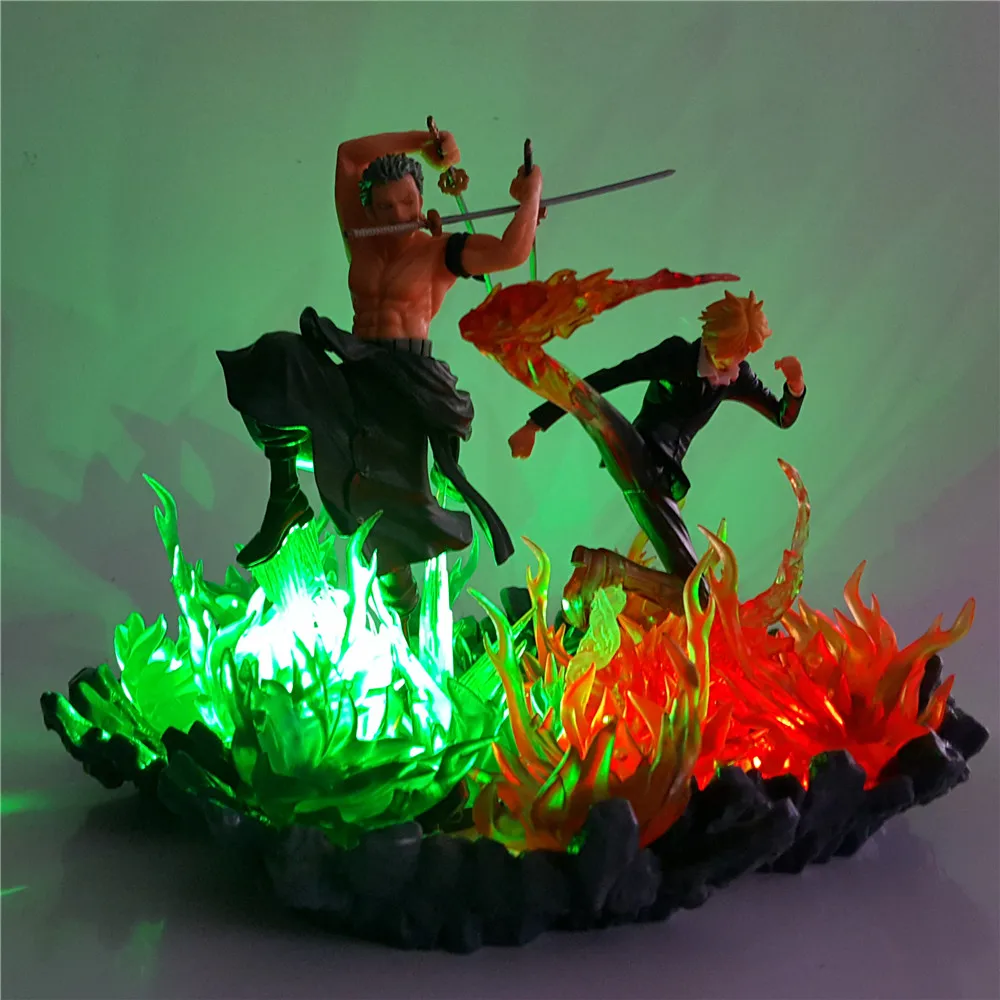 One Piece Figures Zoro Sanji DIY Led Night Lights Fire One Piece Zoro LED Table Lamp for Bedroom Home Deoration Christmas Gift