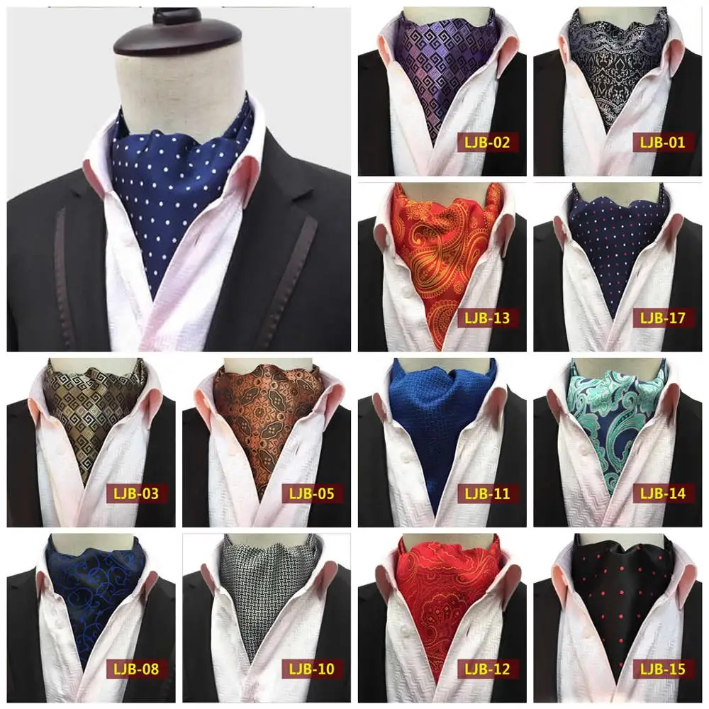 

Cravat Ascot Ties For Men Wedding Paisley Plaid Polka Dot Neckties Red Green Blue Black Jacquard Woven Party Business Scarves