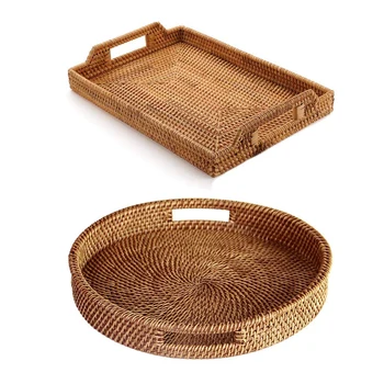 2 Pcs Rattan Tray with Handle - Hand-Woven Multi-Purpose Wicker Tray with Durable Rattan Fiber Round, 13.5 Inch & 14.5X10.2 Inch
2 Pcs Rattan Tray with Handle - Hand-Woven Multi-Purpose Wicker Tray with Durable Rattan Fiber Round, 13.5 Inch & 14.5X10.2 Inch
