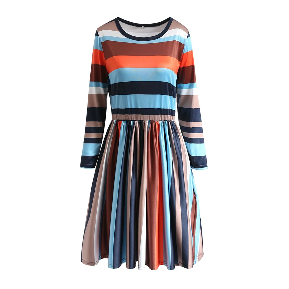 Autumn and winter new color matching stitching casual striped long-sleeved dress female
Autumn and winter new color matching stitching casual striped long-sleeved dress female