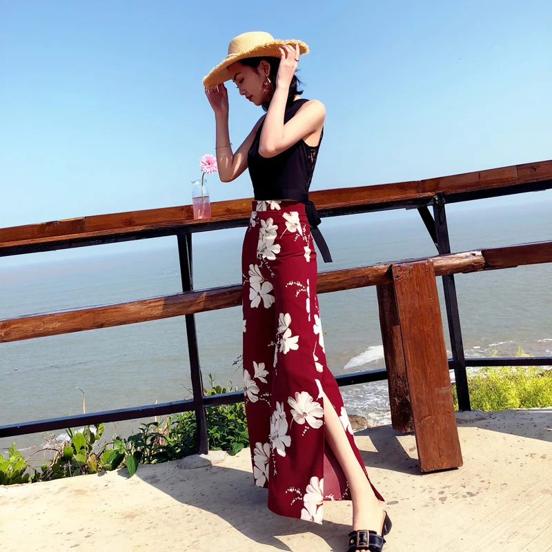 Spring Summer Boho Floral High Waist Chiffon Wide Leg Pants Female Loose Casual Split Pants Trouser For Women Tops LX1743
Spring Summer Boho Floral High Waist Chiffon Wide Leg Pants Female Loose Casual Split Pants Trouser For Women Tops LX1743
