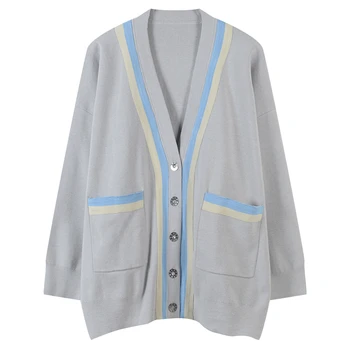Runway Striped Women Knitted Cardigan Sweater Single Breasted Pockets Oversized Female Coat V-neck Office Ladies Cardigan Loose
Runway Striped Women Knitted Cardigan Sweater Single Breasted Pockets Oversized Female Coat V-neck Office Ladies Cardigan Loose