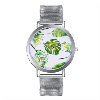 Women's Net with Tropical Stainless Steel Strap Quartz Watch Rose gold Fashionable Popular Nice Sweety Gift Green Leaf Shape 
Women's Net with Tropical Stainless Steel Strap Quartz Watch Rose gold Fashionable Popular Nice Sweety Gift Green Leaf Shape