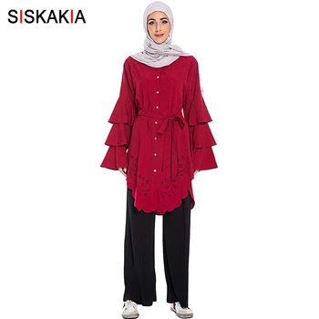 Siskakia Muslim Women Shirts Long Asymmetry Cut Lapel Long Sleeve Single-breasted Tops Solid Plus Size Shirt Turkish with Sash
Siskakia Muslim Women Shirts Long Asymmetry Cut Lapel Long Sleeve Single-breasted Tops Solid Plus Size Shirt Turkish with Sash