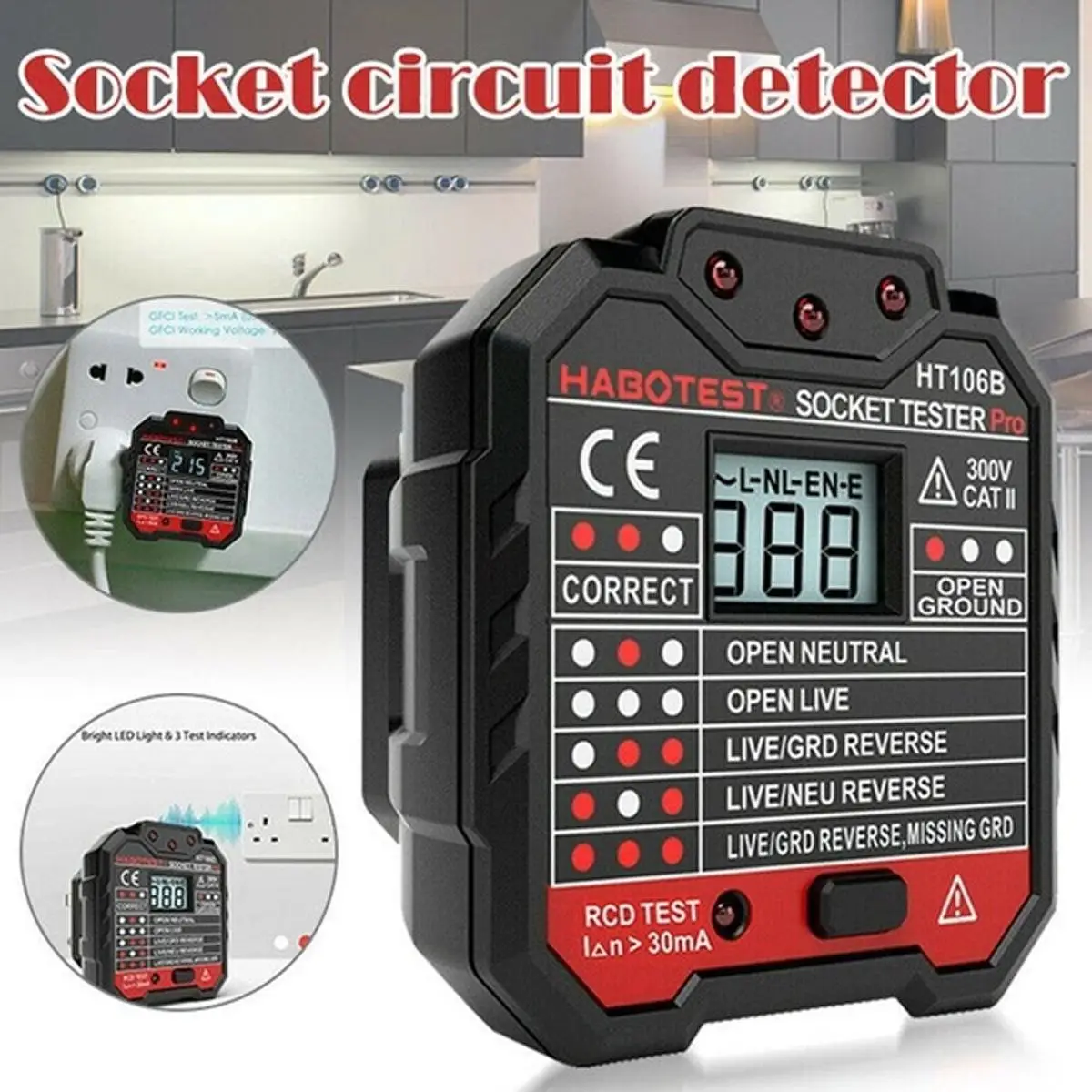 HABOTEST Electric Socket Tester Neutral Earth Wire Circuit Polarity Wall Plug Breaker Electric Leakage Test EU / US / UK Plug
HABOTEST Electric Socket Tester Neutral Earth Wire Circuit Polarity Wall Plug Breaker Electric Leakage Test EU / US / UK Plug
