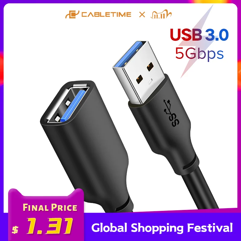 CABLETIME USB Extension Cable USB 3.0 to USB M/F Cable 5Gbps for TV Smart PS4 X box SSD USB Extender Data Cord C267
CABLETIME USB Extension Cable USB 3.0 to USB M/F Cable 5Gbps for TV Smart PS4 X box SSD USB Extender Data Cord C267