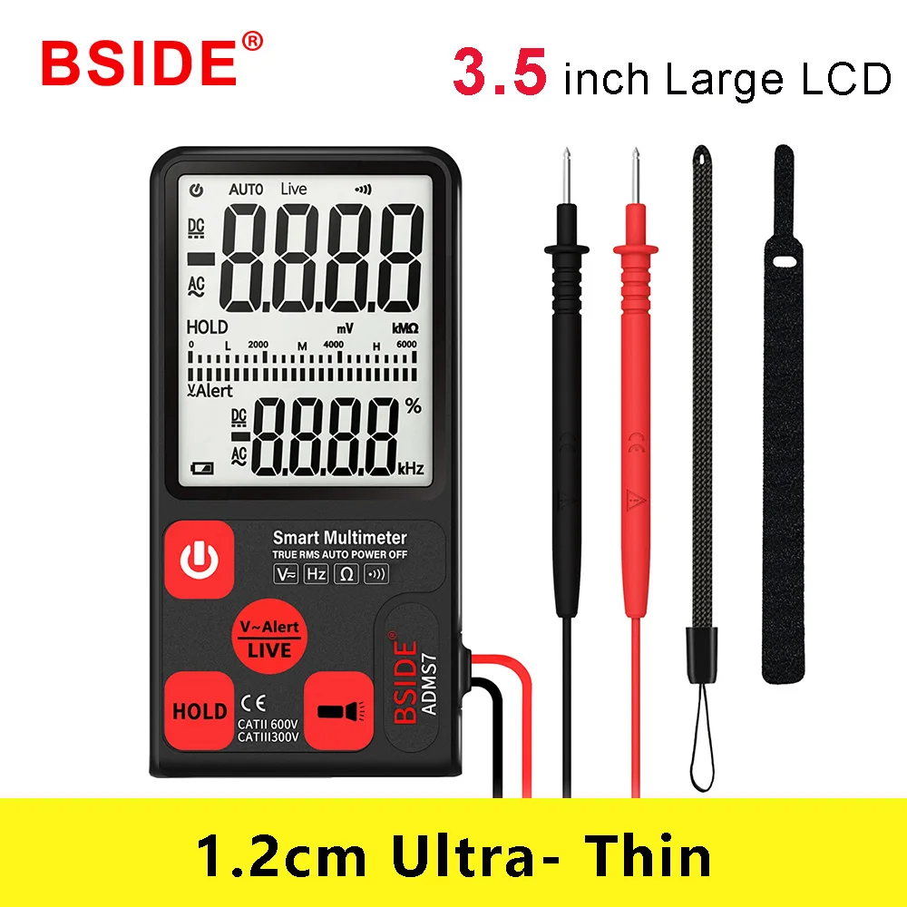 Ultra-Portable Digital Multimeter BSIDE ADMS7 CL Large 3.5" LCD 3-Line Display Voltmeter DMM AC DC Voltage NCV Ohm Hz Tester
Ultra-Portable Digital Multimeter BSIDE ADMS7 CL Large 3.5" LCD 3-Line Display Voltmeter DMM AC DC Voltage NCV Ohm Hz Tester