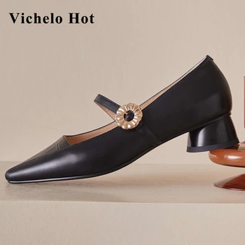 Vichelo Hot superstar recommend real leather small square toe med heel metal buckle strap young lady streetwear women pumps L26
Vichelo Hot superstar recommend real leather small square toe med heel metal buckle strap young lady streetwear women pumps L26