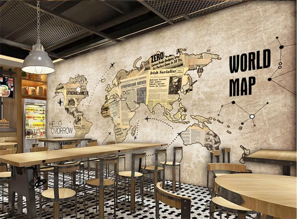 Europe And America Retro Newspaper World Map Yellow Background Mural Wallpaper For Bar Coffee Shop Restaurant Wall Paper 3d Wallpapers Aliexpress