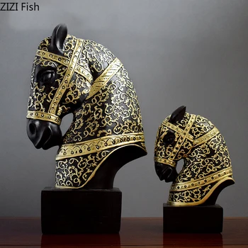Nordic Vintage Home Decor War Horse Golden Texture Helmet Resin Figure Statue Black Horse Head Adornment Desk Decoration
Nordic Vintage Home Decor War Horse Golden Texture Helmet Resin Figure Statue Black Horse Head Adornment Desk Decoration